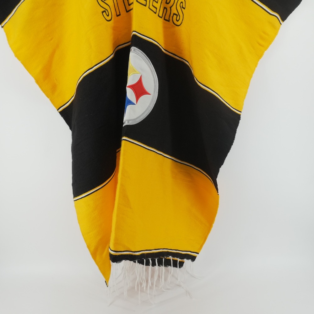 Pittsburgh Steelers Poncho Black Yellow Woven Fringe Acrylic Cotton One Size - Picture 2 of 4